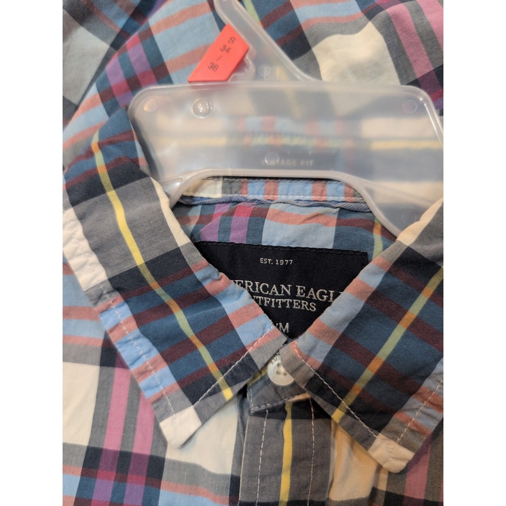 American Eagle Outfitters Mens Medium Plaid Short Sleeve Button Down Shirt Blue - Picture 6 of 7